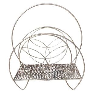 Vintage MCM Metal Tri Spoke Flower Pinwheel Design Magazine/ Vinyl Record Holder